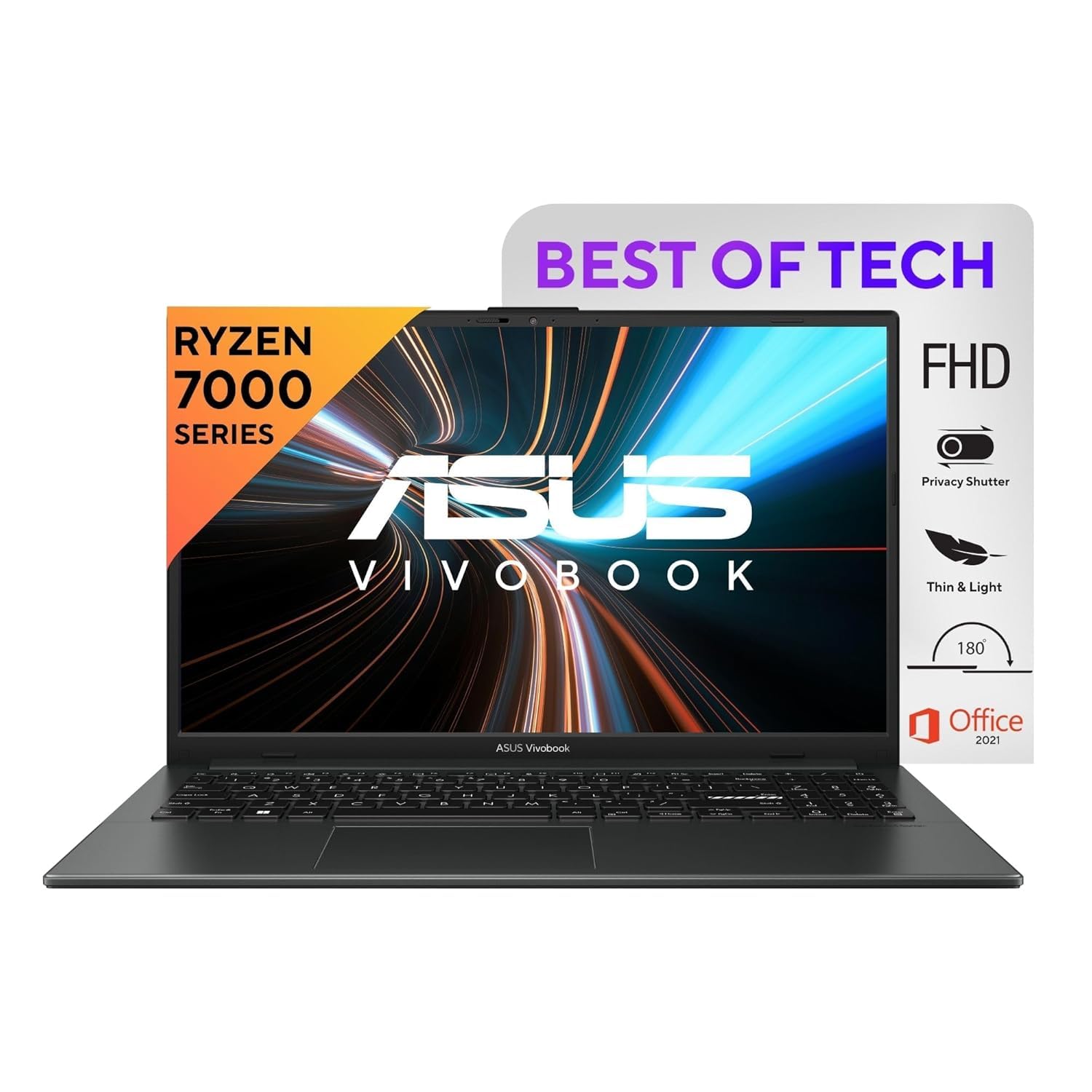 ASUS Vivobook Go 15 (2023), AMD Ryzen 5 7520U, 16GB RAM, 512GB SSD, FHD, 15.6"/39.62cm, Windows 11, MS Office 2021, Mixed Black, 1.63KG, E1504FA-NJ542WS, Alexa Built-in, Thin & Light Laptop